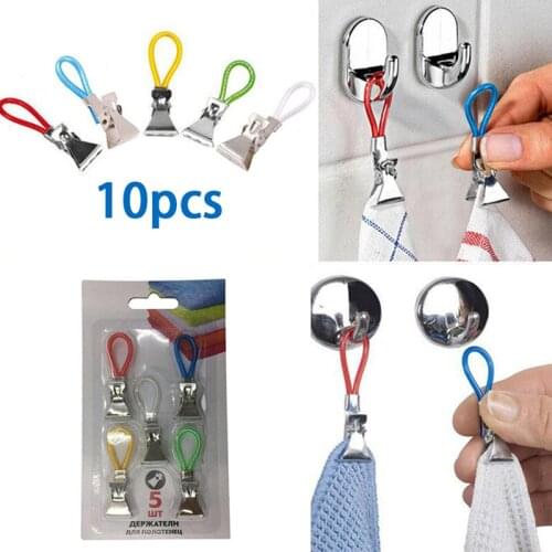 10Pc/Set Tea Towel Hanging Clips on Hooks Clothes Pegs Multifunctional Lightweight Portable Home Kitchen Bathroom Travel Storage