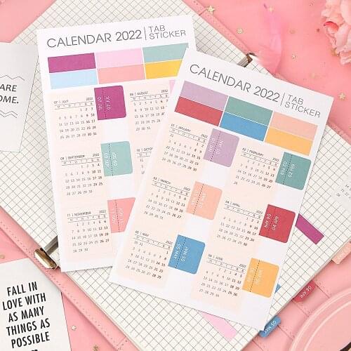 2 Sheets 2022 Calendar Notebook Index Stickers Functional Planner Monthly Schedule Agenda Bookmark Stationery Stickers