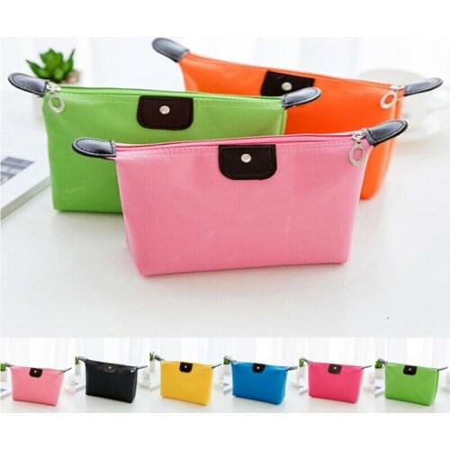 2019 New Waterproof Cosmetic Bags Women Solid Color Makeup Bag Casual Pencil Case Toiletry Storage Bag