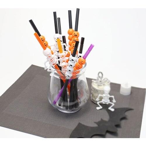 5pcs Halloween Disposable Party Straws Bat Skull Pumpkin Drinking Straw Holiday Bar Restaurant Home Party Dinner Halloween Decor