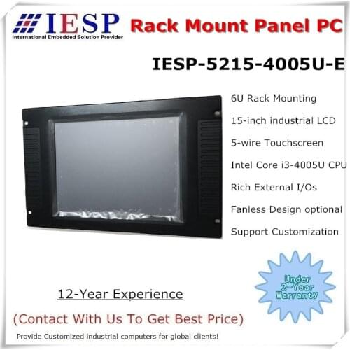 6U rack mount panel pc, Core i3-4005U CPU, 4GB DDR3, 64GB SSD, 4*RS232, 15 inch industrial panel pc, OEM/ODM