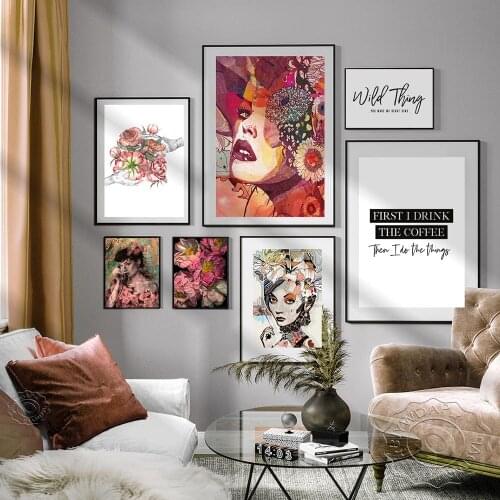 Abstract Flower Woman Face Hand Art Oil Painting on Canvas Posters and Prints Pop Wall Art for Living Room Home Decor Watercolor