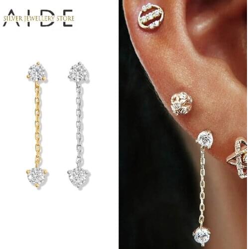 AIDE Exquisite Chain Stud Earrings for Women Fashion INS 925 Sterling Silver Zircon Pierced Earings Fine Jewelry Gift kolczyki