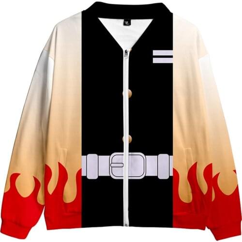 Anime Demon Slayer Kimetsu no Yaiba Rengoku Kyoujurou 3D Printed Cosplay Zip Up Coat Jacket