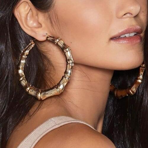 BLIJERY New Oversized Punk Gold Color Bamboo Hoop Earrings for Women Exaggerated Metal Big Round Circle Earrings Trendy Jewelry