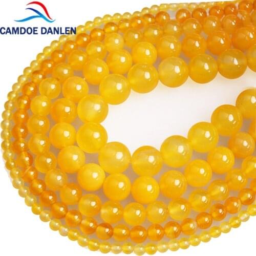 CAMDOE DANLEN Natural Gem Stone Yellow Agates Loose Beads 4 6 8 10 12 MM Fit DIY Bracelet Necklace For Jewelry Making Wholesale