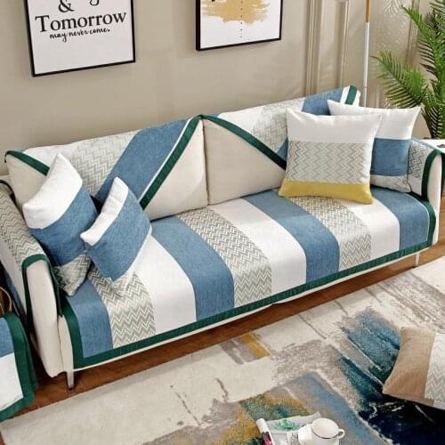 Nordic Stripe 4seater Sofa Cover Chenille Non Slip Leather Couch Slipcover L Shape 3 Seats Yellow Arm Chair Cover Four Seasons