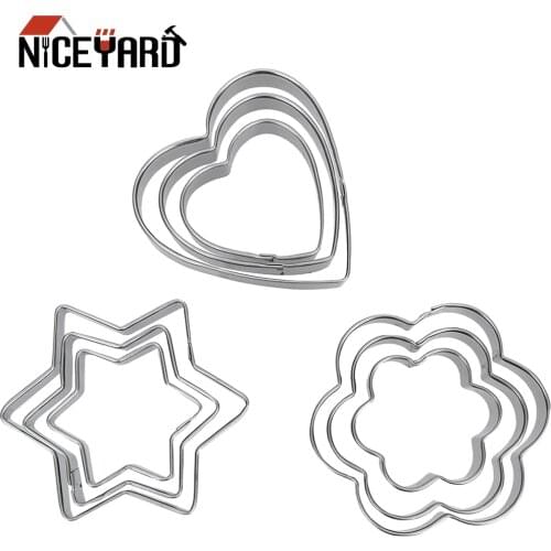 NICEYARD 3pcs/set Cookie Cutter Stainless Steel Baking Mould Baking Mould Egg Mould Biscuit DIY Mold Star Heart Flower Cutter