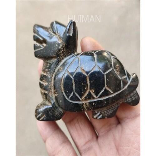 Hongshan Culture Archaize Black Iron Meteorite Dragon Tortoise Statue Handicraft Home Decoration