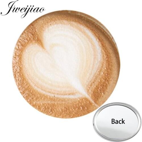 JWEIJIAO Cappuccino Coffee Latte Carving One Side Mini Pocket Mirror Compact Portable Makeup Vanity Hand Travel Purse Mirror