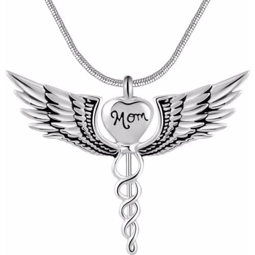 Cremation jewelry angel wing cremation necklace memorial heart ash urn pendant for Dad,Mom