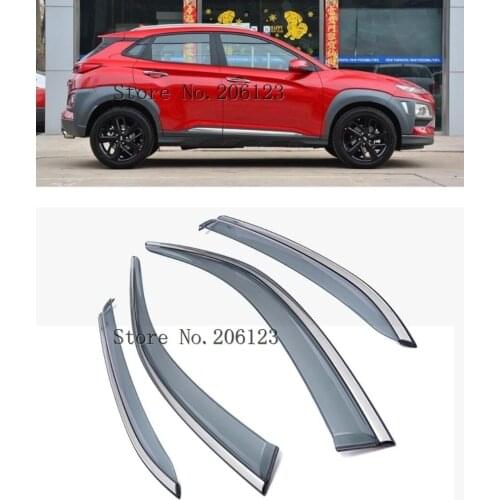 Car cover plastic Window glass Wind Visor Rain Sun Guard Vent word frame lamp 4pcs For Hyundai Kona Encino Kauai 2017 2018 2019