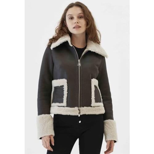 2019 New Womens Grey Shearling Jacket Turkey Sheepskin Coat Casual Fur Coat Short Leather Jacket