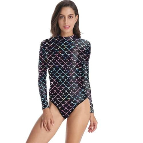 Summer long sleeve swimsuit ladies sports indoor swimsuit 3D printing scale style