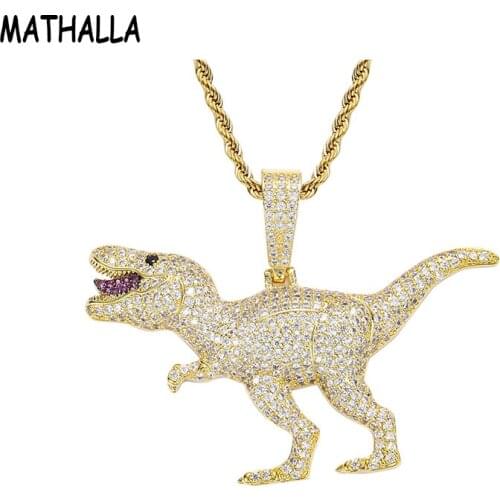 MATHALLA Hip Hop Jewelry Animal Dinosaur Pendant Necklace Copper Micro-Inlaid Zircon Fashion Mens Necklace Womens Jewelry