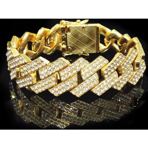 Bling Miami Cuban Chain Bracelet for Men Rhinestone Paved Cuban Link Chain Men Bracelet Fashion Hip Hop Jewelry