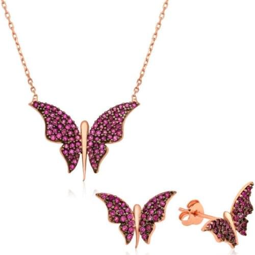 Silver Pink Butterfly Set