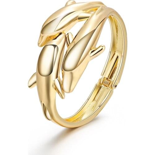 ORNAPEADIA 2021 New Hot Sale Bracelet Fashion Bracelet Three-headed Dolphin Double Color Matching Bracelet Open Spring Bracelet