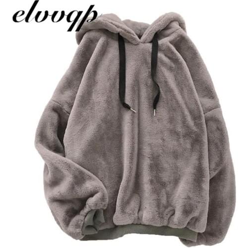 Solid Sweet Hooded Women Harajuku Loose Casual Warm Hoodies Ladies Fleece Flannel Pullover Female Sweatshirt Autumn Winter Coats