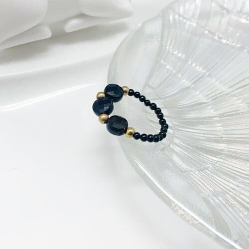 Couple Crossing Rings Black Natural Stone Rings for Women with Stainless Beads Obsidian Wedding Party Gifts for Girls 2021 Trend