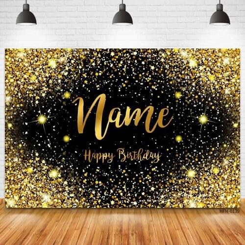 Custom Name Black Gold Glitter Theme Backdrops Shiny Decor Backgrounds For Photo Studio Baby Wedding Birthday Party Photography