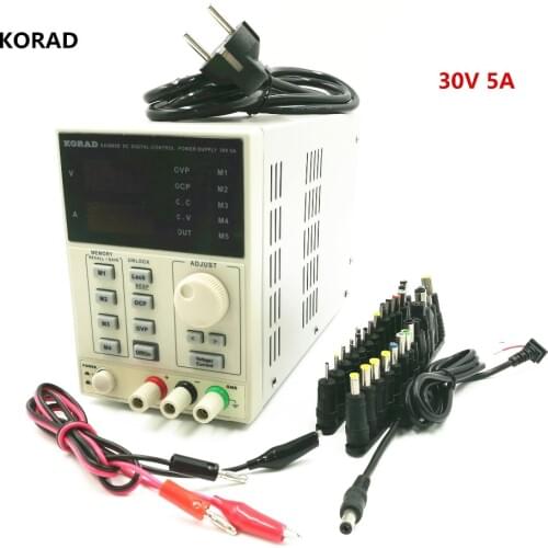 DC Adjustable Power Supply KA3005D, Output 0-30V / 0-5A 5-Group Digital Storage With 28 pcs Power Output Line And Adapter Plug