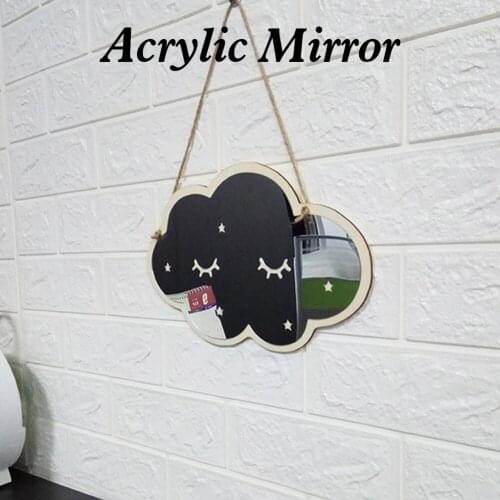 Removable Acrylic Mirror Cloud Shape with Wood Frame Home Wall Decoration Cartoon Carved Wood Products for Play Room Bedroom