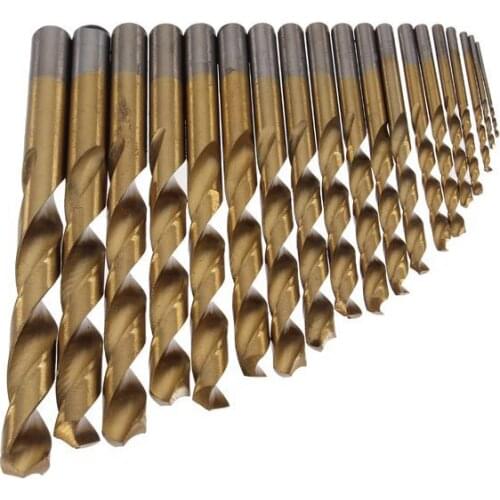 Special Offer Real Power Tool Herramientas Tool 19pcs Hss Titanium Twist Drills Set Golden Straight Shank Spiral Drill