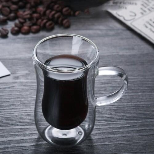 Double Wall Glass Cup Heat Resistant Tea Coffee Mug With Handle Portable Transparent Beer Mug Whiskey Glass coffee insulated cup