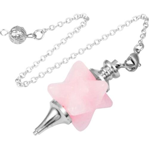 SUNYIK 1Lot (5Pc) Pink Quartz Merkaba Star Pendulum for Dowsing Divination Healing Chakra Reiki