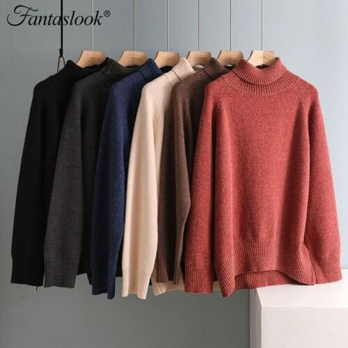 Turtleneck Sweater Women Oversized Warm Pullovers Ladies Long Sleeve Knitted Sweater Winter Loose Jumper Pull Femme