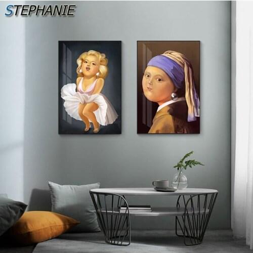 Creative Q Version Pearl Earring Girl Art Poster Abstract Cartoons Cute Canvas Wall Print Painting Modern Decor Picture Bedroom