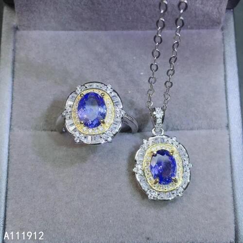 KJJEAXCMY fine jewelry natural Tanzanite 925 sterling silver women pendant necklace chain ring set support test popular