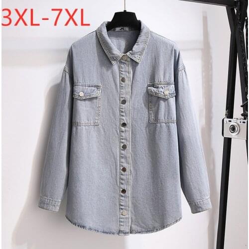 New Ladies Spring Autumn Plus Size Denim Jacket For Women Large Long Sleeve Cotton Button Jeanswear Coat 3XL 4XL 5XL 6XL 7XL
