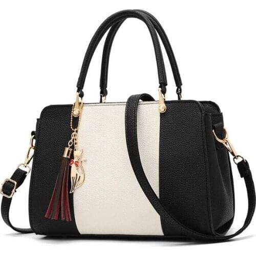 Ladies tassel patchwork totes casual fashion flap shopping party work purse women crossbody shoulder handbag