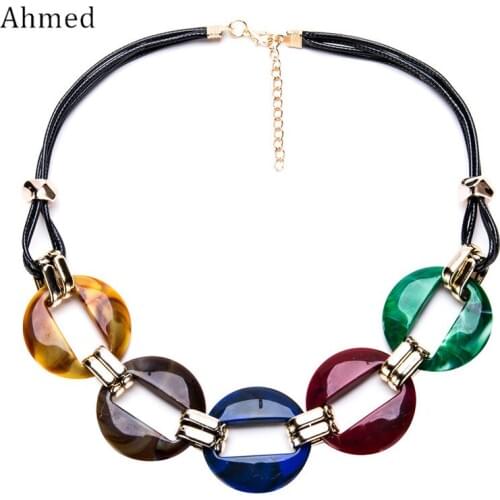 Ahmed New Bijoux Maxi Statement Necklaces Collier Fashion Spring Acrylic Geometric Pendant Leather Collar Necklace for Women