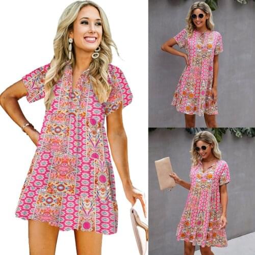 Women Summer Dress 2021 New Fashion Printing Splicing v-neck Floral Dress With Short Sleeves Vestido De Mujer ONYLQ211S3140
