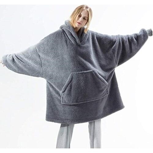 Winter Oversized Blanket Hoodie Comfy Warm Thick Womens Plush Fluffy Sweatshirt Poleron Mujer Solid Unisex Hoodie With Pockets
