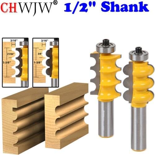 1/2" Shank Triple Bead & Triple Flute 2 Bit Large Molding Router Bits Set Line knife Woodworking cutter