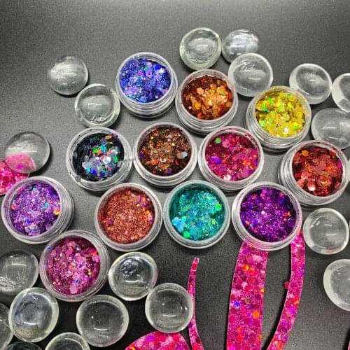 18/24 pots Holographic Mix Chunky Hex Glitter Powder with High Flash 0.2-3mm Tumbler Making Nail Art Loose Glitter Sequins RE#74