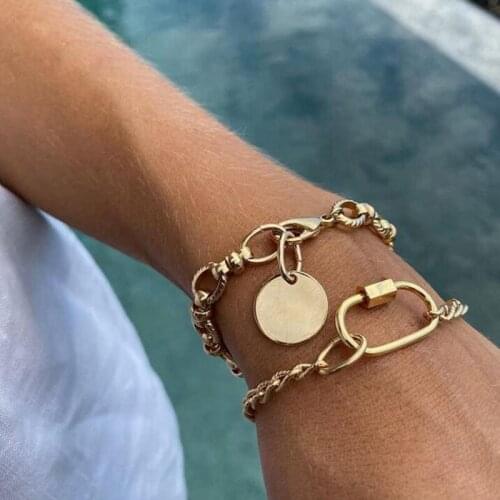 2pcs/set Punk Bracelets Set for Women Oval Circle Pendant Charm Party Fashion Jewelry Gift MX0082