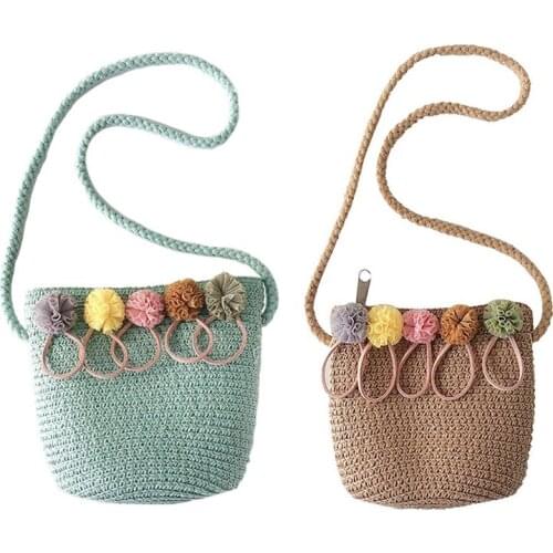 2 Pcs Girls Shoulder Bag Straw Rattan Weave Crossbody Bag for Baby Girls Best(Green & Khaki)2