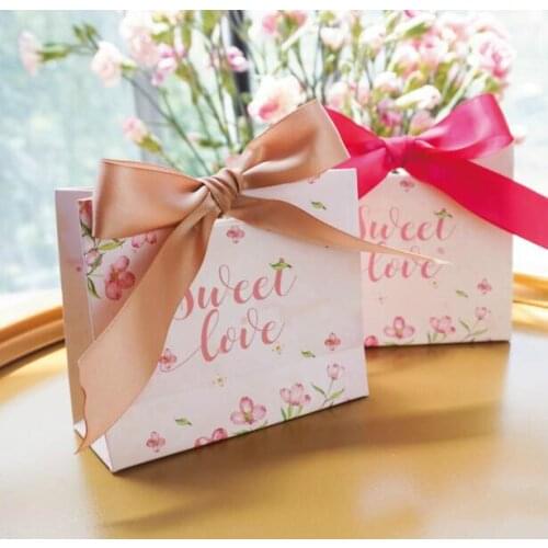 30pcs Pink flower sweet love candy bag package Candy Boxes + ribbons Bomboniere Wedding Favors souvenirs Gift Bag Chocolate Bag