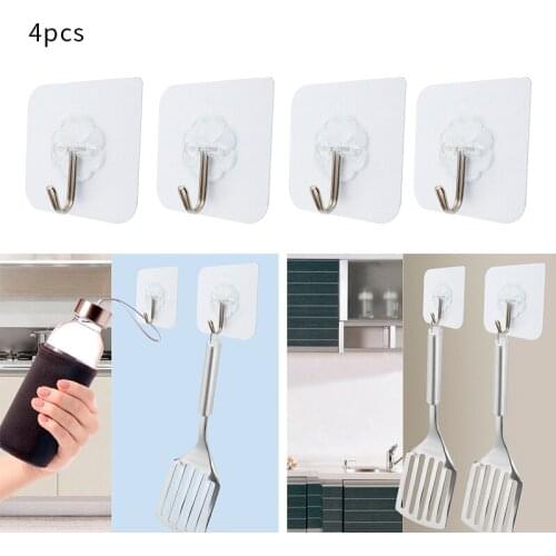 4 Pcs Bearing 3KGS Adhesive Strong Wall Hook Lucky Clover Transparent Kitchen Hooks Waterproof Bathroom Accessories Set