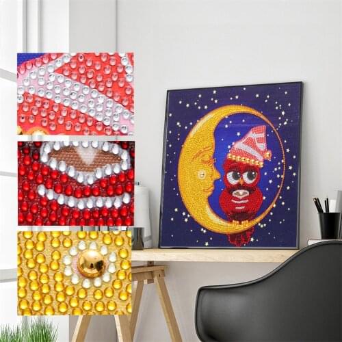 New Special Shaped Diamond Painting Cross Stitch Moon Owl Needlework 3d Drill Mosaic DIY Diamond Embroidery Animal Kid Gift