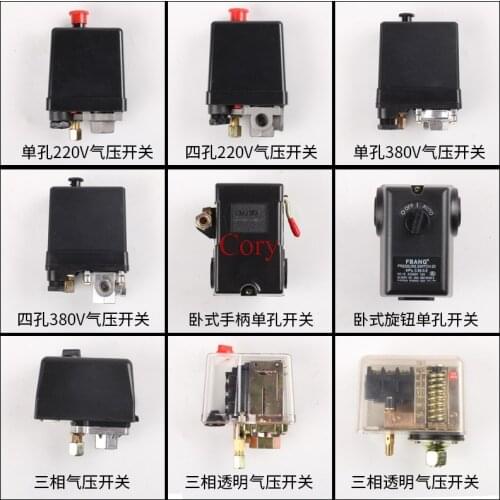 1PC Air Compressor Pressure Switch Control Valve Automatic Switch 20A 175PSI 12Bar 1 Port/4 Ports 220V/380V Red ON/OFF knob