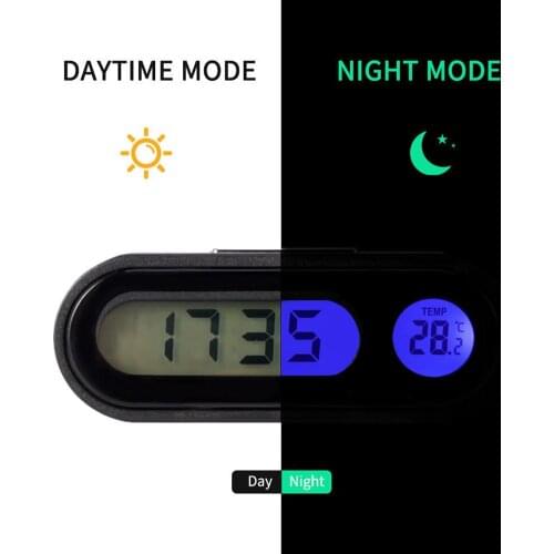 Car Mini 2-in-1 Clip-on Digital Clock Thermometer with LCD Screen Car Accessories Digital Clock Thermometer
