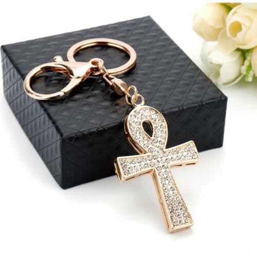 Egyptology Ancient Cross Keychain Egypt Keyrings Alloy Rhinestones Key Chain Purse Jewelry Boutique llavero