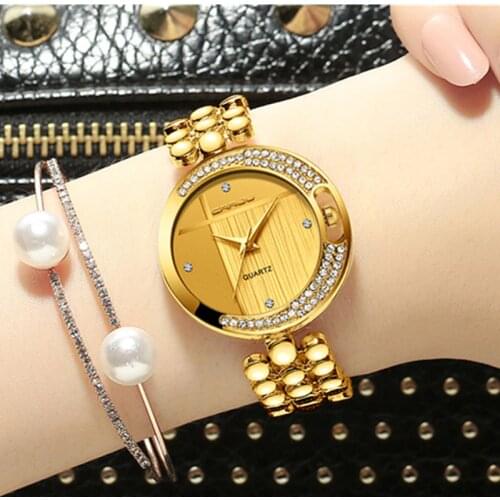 CRRJU Womens Watches Top Brand Luxury Bracelet Wrist Watch Women Creative Fashion Diamond Ladies Watch Gold Clock Reloj Mujer
