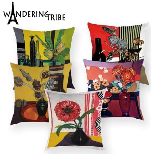 Retro Paintings Cushion Cover Rose Van Gogh Sofa Pillow Case Polyester Cushions Covers Home Decor Bed Pillows Cases Almofadas